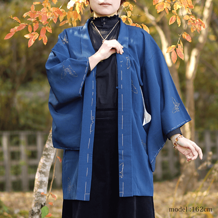 Butterfly design navy haori coat,Japanese vintage kimono,womens haori
