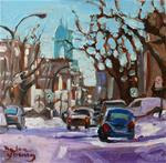 821 Montreal Winter, La Petite-Patrie, 6x6, oil - Posted on Friday, December 5, 2014 by Darlene Young