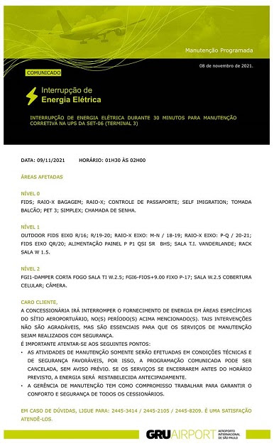 COMUNICADO INTERRUPÇÃO DE ENERGIA ELÉTRICA - 09