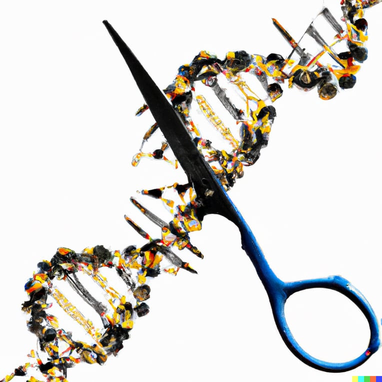 DALL·E 2022-07-29 16.36.01 - Scissors composed of molecules cutting a DNA double helix In the style of Salvador Dali-1