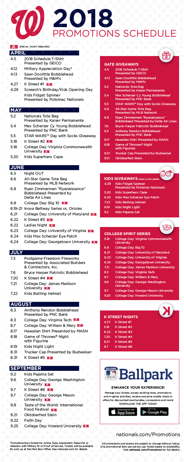 Nationals Promotions Schedule