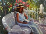 "A Summer's Day", 12x16, oil on linen, paintings of girls, dappled light, gardens, girls in hats, bo - Posted on Sunday, January 18, 2015 by Maryanne Jacobsen