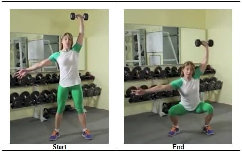 1 Squat with Single Dumbbell Over Head