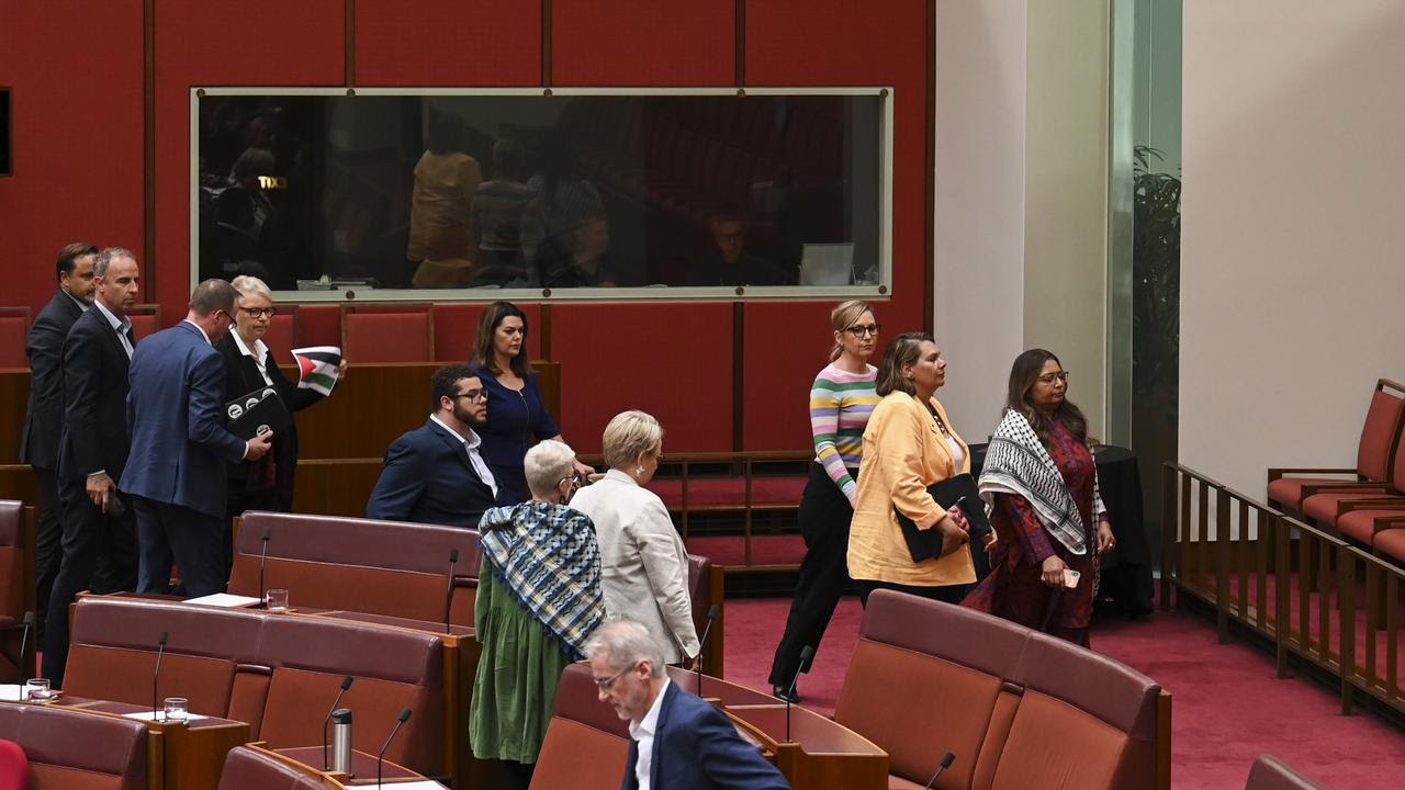 Greens senators walk out. Picture: NCA NewsWire / Martin Ollman