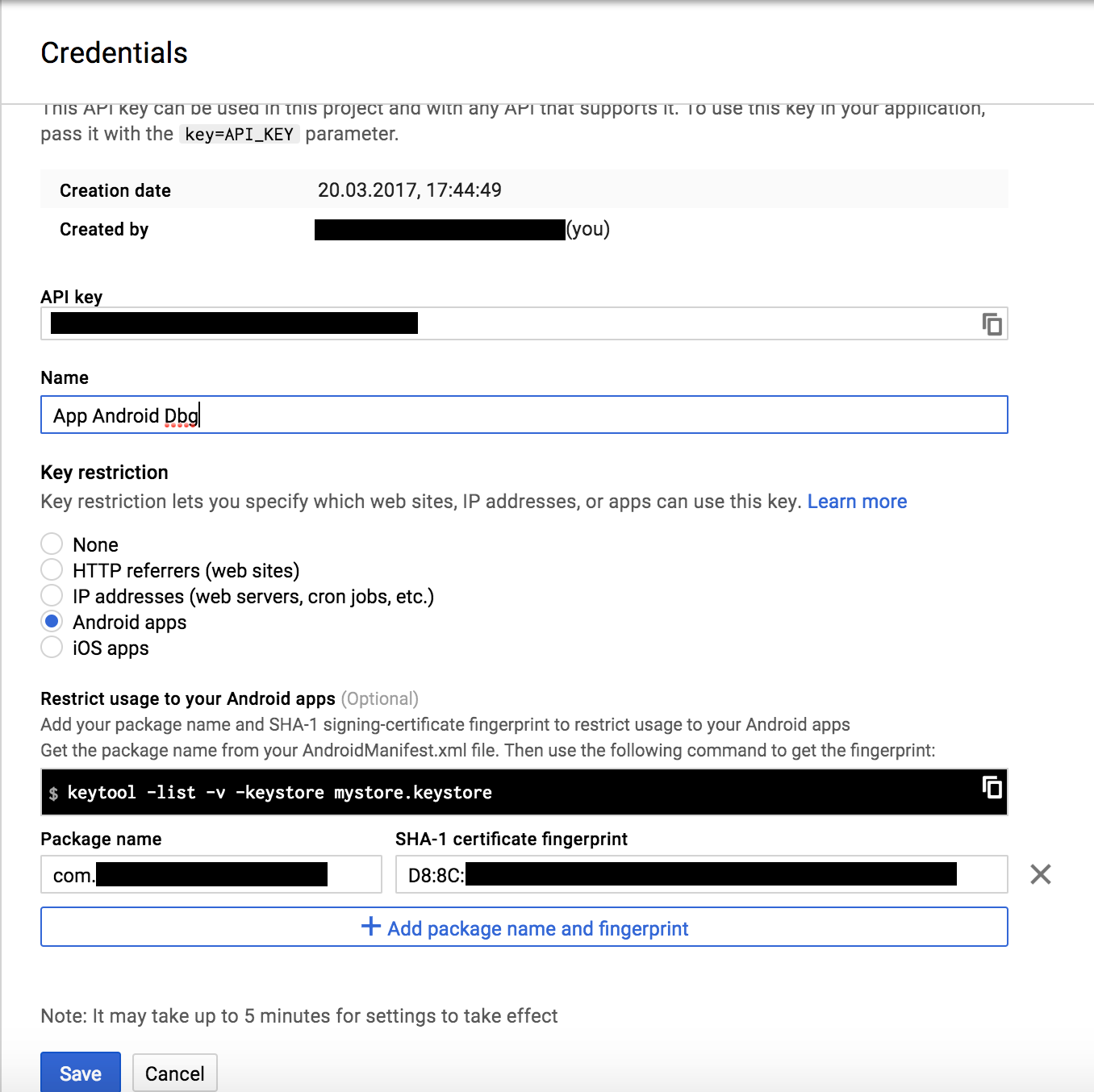 Error 403 with Android restricted Cloud Platform API key and Cloud ...