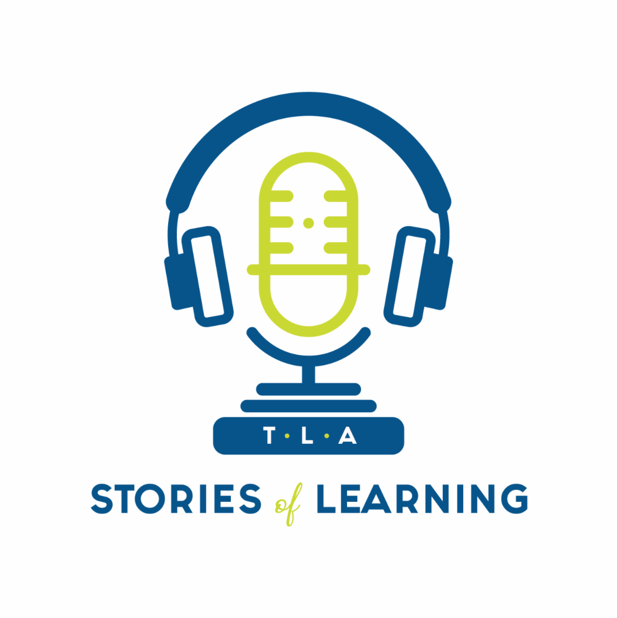 Logo of TLA Stories of Learning with a headphone and microphone
