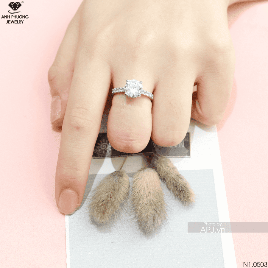 N1.0503 Nhẫn đính hôn vàng trắng 18k