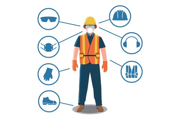 worker-with-personal-protective-equipment-and-safety-icons-vector-id654731004 image