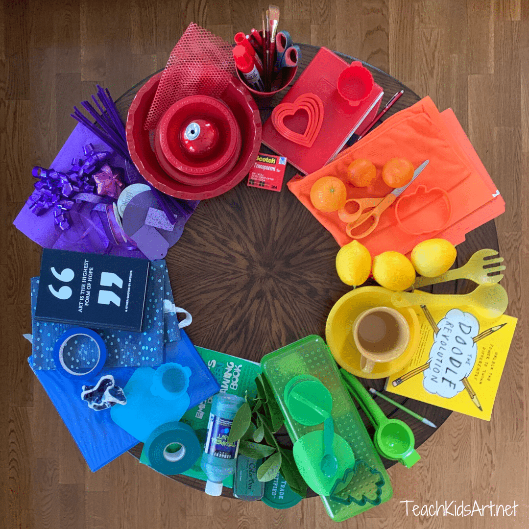 Photo of a color wheel made with found objects from around the house