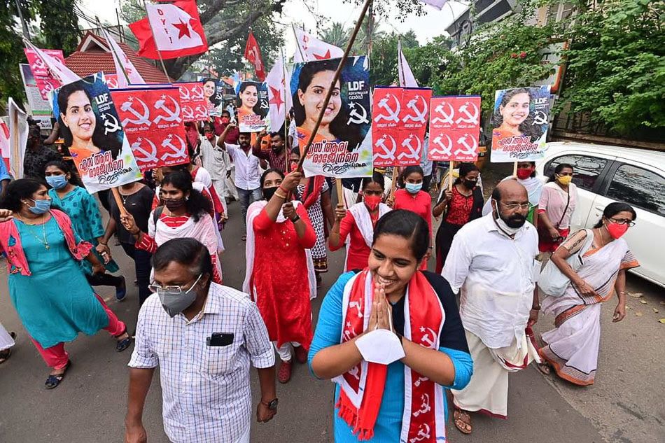 Arya Rajendran marches during the campaign