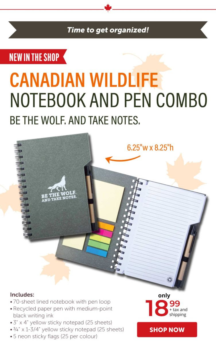 Canadian Wildlife Notebook and Pen combo