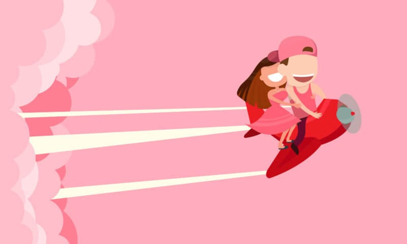 boy and girl/man and woman/ two partners on a plane representing the mile high