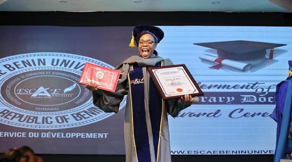 Dancer, Kaffy, bags honorary doctorate degree from ESCAE Benin university (photo)