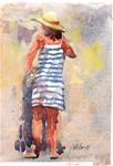 Woman in a striped dress. - Posted on Sunday, January 4, 2015 by Joseph  Mahon
