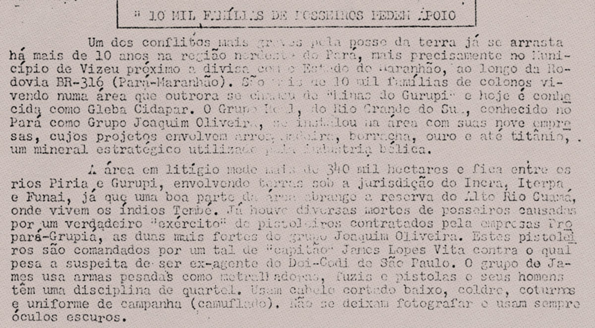 Trecho de relatório da CAAF/Unifesp com Acervo do DOPS sobre as ações da Josapar, grupo dono do Arroz Tio João, durante a ditadura militar brasileira