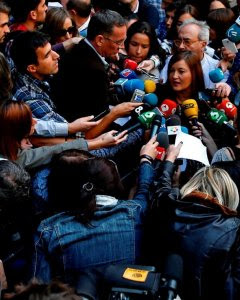 La presidenta del Comité Federal del PSOE, Verónica Pérez, a su llegada esta mañana a la sede del partido en Ferraz. REUTERS/Sergio Perez