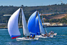 J/70s sailing off San Diego in Hot Rum series