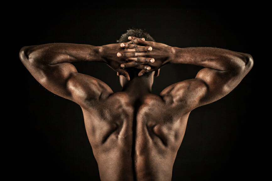 Backside of muscular black man, sexual stamina, last longer, lasting longer