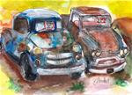 Two Rusty Old Trucks For Sale 5x7 Watercolor Painting Original SFA Penny StewArt - Posted on Monday, December 8, 2014 by Penny Lee StewArt