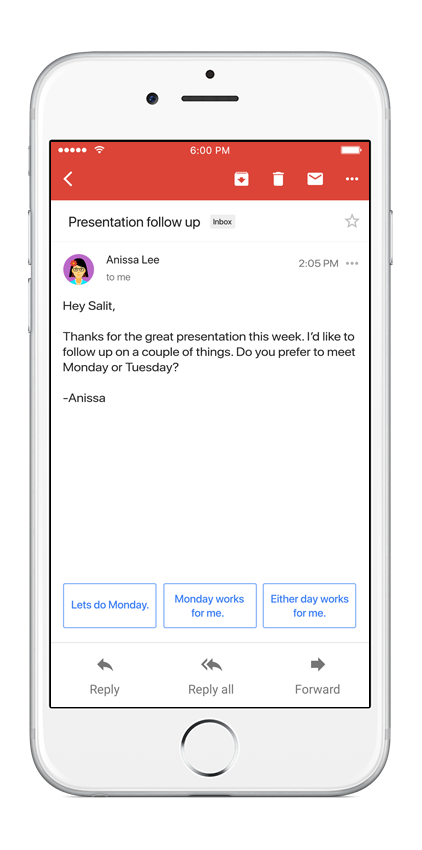 Smart Reply in Gmail on iOS