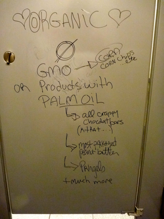 Graffit\ti in the bathroom near Indigo.