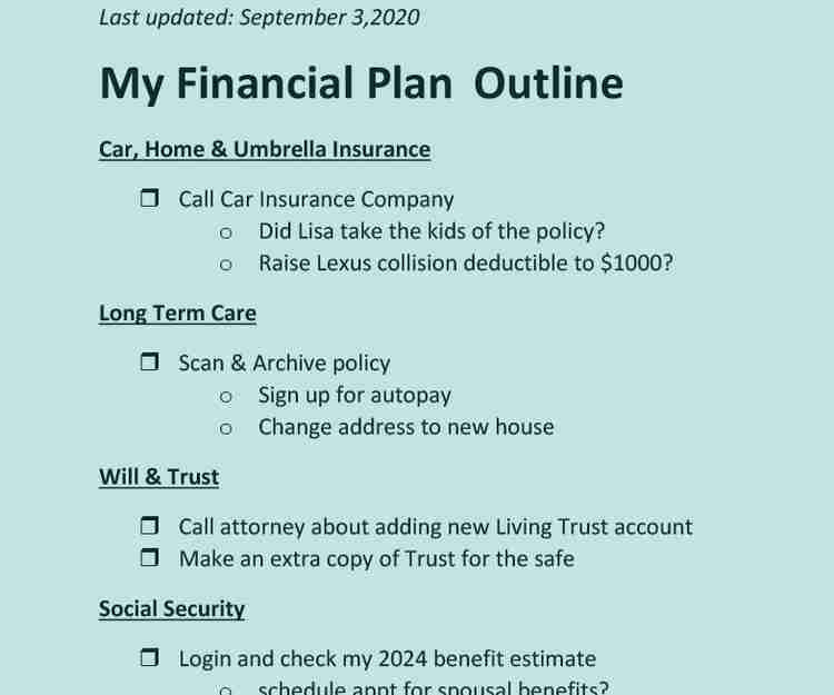 Example of Advice Only Financial Planning Outline