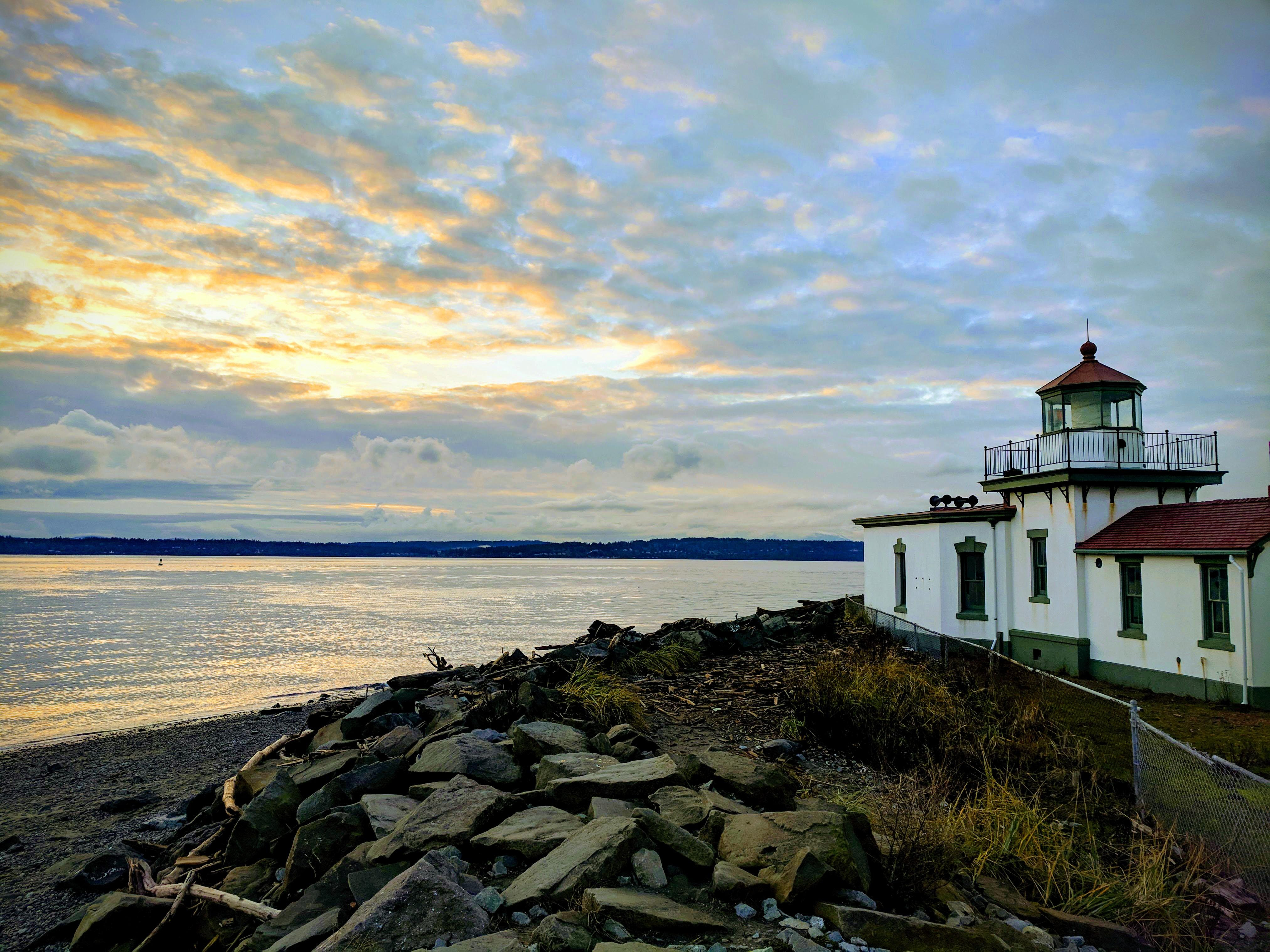 Discovery Park lighthouse at sunset the other day Seattle