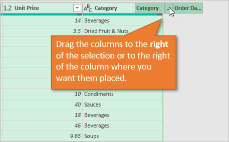 Power Query Reverse Column Order - Drag Columns to Right of Selection