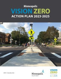 Vision Zero Action Plan cover page with picture of pedestrian safety median
