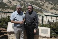 Republican presidential hopeful Mike Huckabee (right) in Maaleh Adumim.