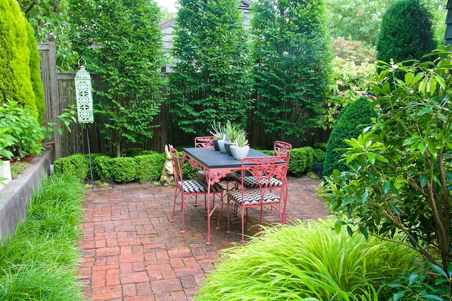 Brick patio with privacy planting