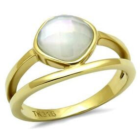 TK2908 - IP Gold(Ion Plating) Stainless Steel Ring with Precious Stone Conch in White