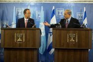 Netanyahu tries to bring UN's Ban down form the moon in Tel Aviv Tuesday.