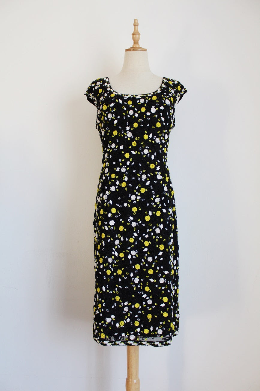 FRANK USHER BEADED SILK DRESS - SIZE 12