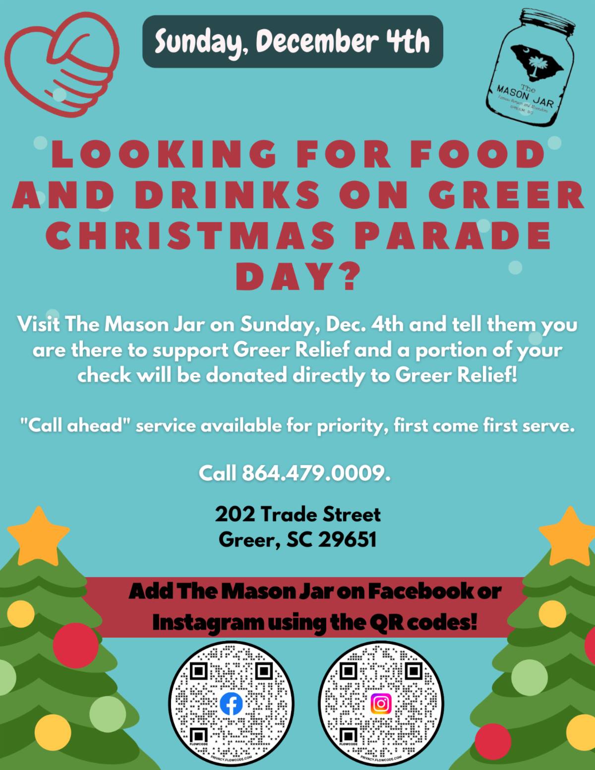 Eat at The Mason Jar and support Greer Relief