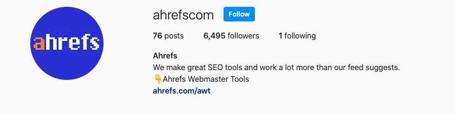 ahrefs IG bio including CTA to click on their link
