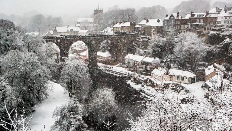 Snow covers the Knaresborough Viaduct in North Yorkshire