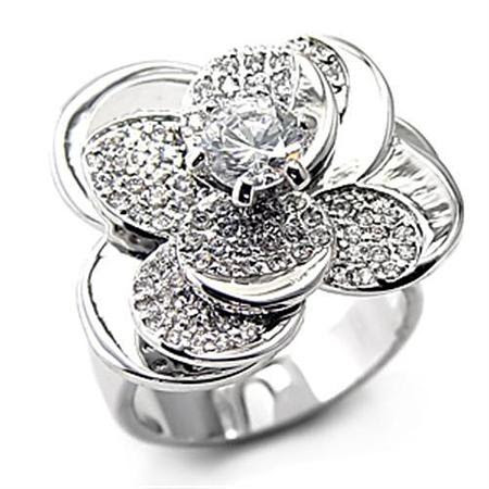 7X184 - Rhodium 925 Sterling Silver Ring with AAA Grade CZ  in Clear