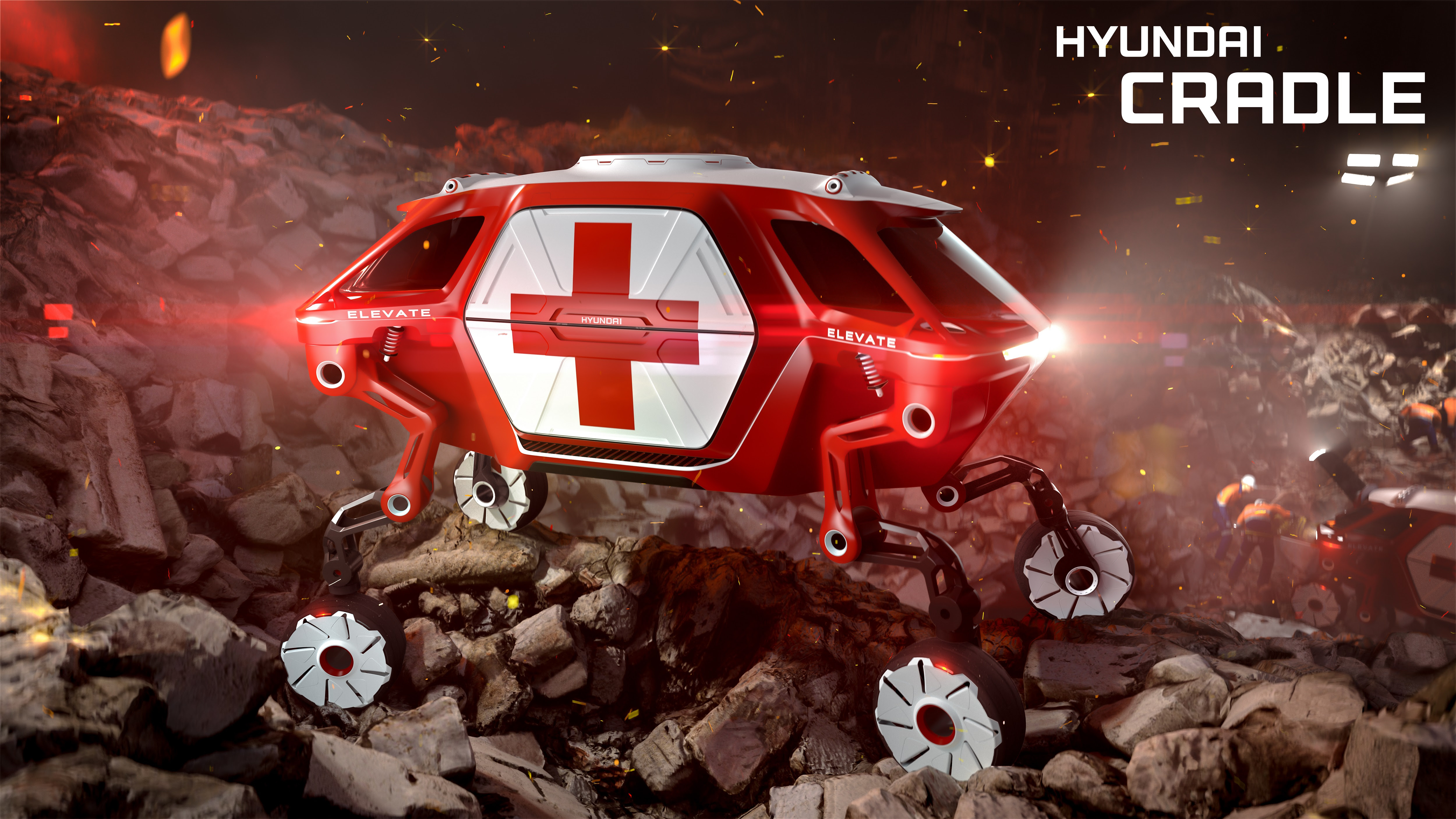 El Hyundai Elevate Concept en acción después de un terremoto.