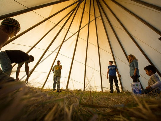 Chet Stoneman, 62, far right, of the Rosebud Indian