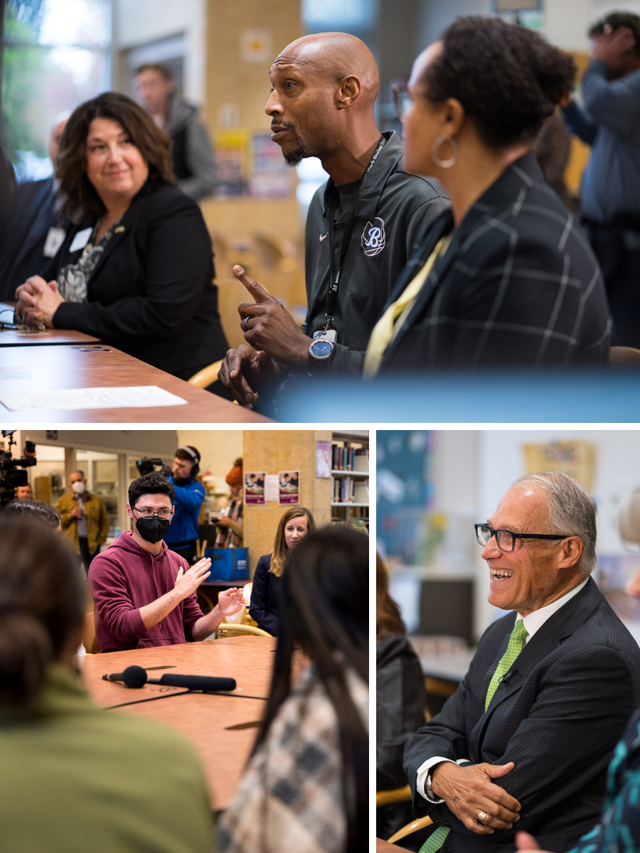 Gov. Jay Inslee visited Meadowdale High School in Lynnwood on Monday morning to learn about efforts to improve educator diversity, digital literacy