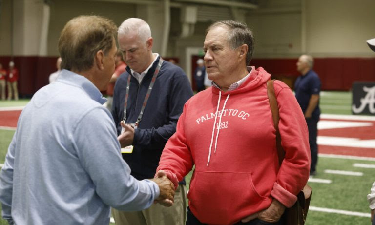 Nick Saban and Bill Belichick speak at Alabama's Pro Day