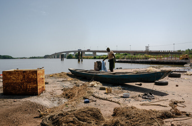 The Senegambia Bridge, seen from an abandoned pier in Gambia last month.