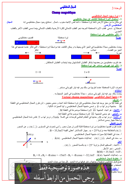 درس المجال المغناطيسي للأولى باكالوريا علوم تجريبية (الفيزياء) Almajal-almighnatisi1