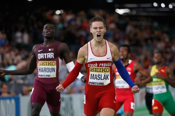 Pavel Maslak wins the 400m at the IAAF World Indoor Championships Portland 2016 (Getty Images)