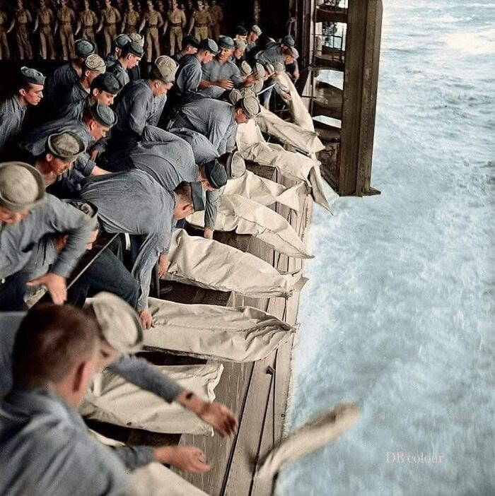 A Very Moving                                                      Caption: This Is A                                                      Mass Burial At                                                      Sea, On The Uss                                                      Intrepid In 1944                                                      Following A                                                      Kamikaze Attack.                                                      I've Never Seen                                                      This Photo, And I                                                      Figure Most Of You                                                      Probably Haven't                                                      Either. I Posted                                                      So People Can See,                                                      And Remember The                                                      Incredible                                                      Sacrifices Made On                                                      Our Behalf.