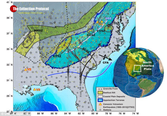 Giant chunks of the Earth’s mantle are falling off and causing quakes across the southeastern US – a N-american-plate