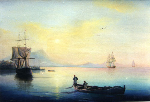 Baía, pintada pelo aluno Filipp Rissukhin. Obras são exibidas em exposições regulares e até adornam catedrais ortodoxas na Europa.