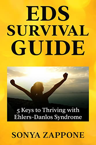 A yellow book cover with an image of a person holding up both arms. Title: EDS Survival Guide, Sonya Zappone