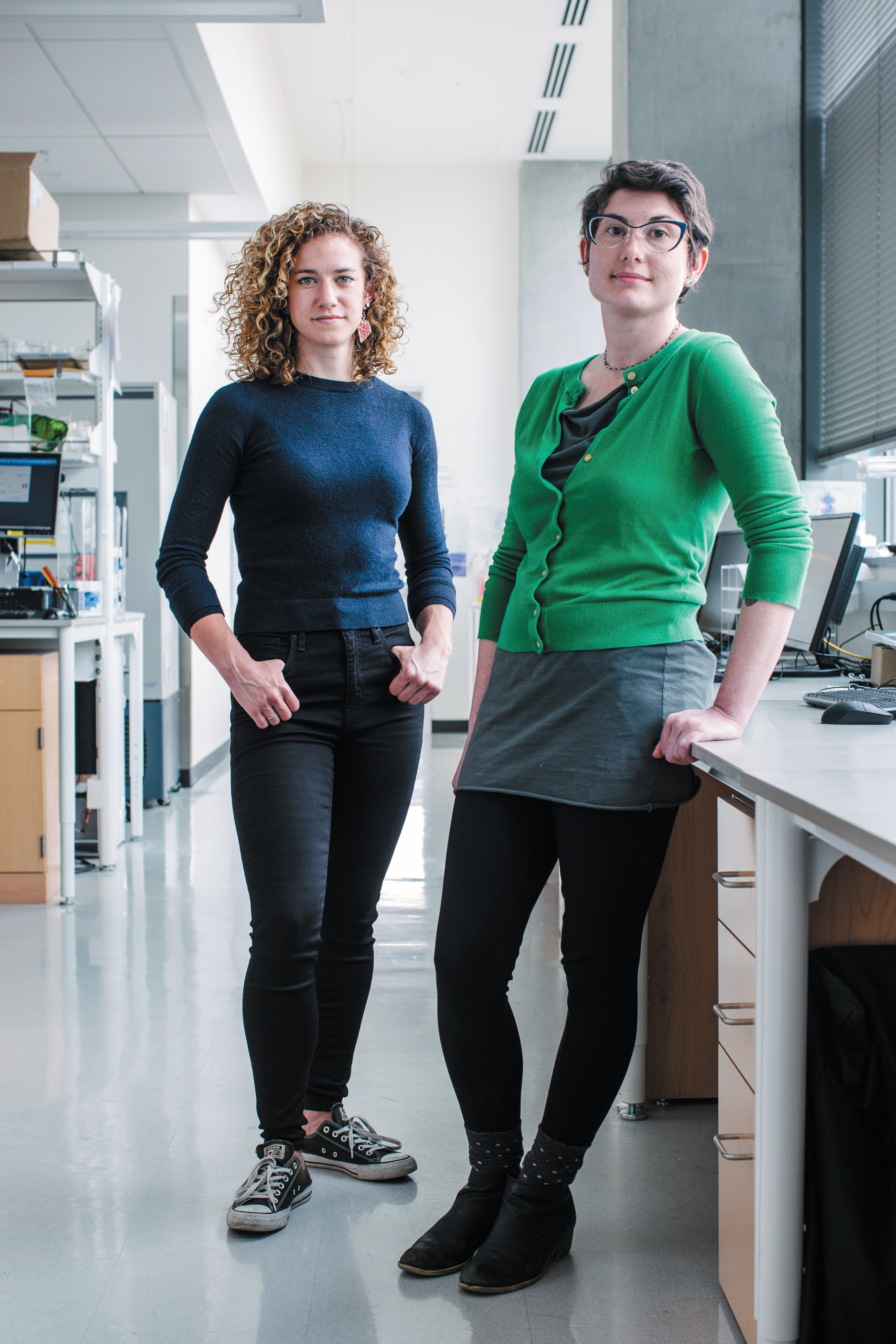 Vaccine developers Lexi Walls and Brooke Fiala inside a lab.